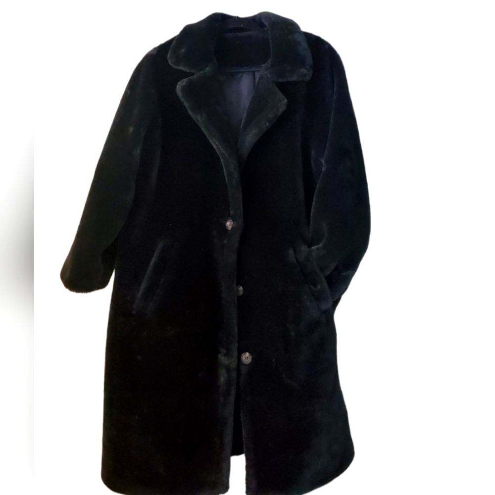 Faux Fur Coat, size L ,button down with lining inside. Soft warm to the touch.